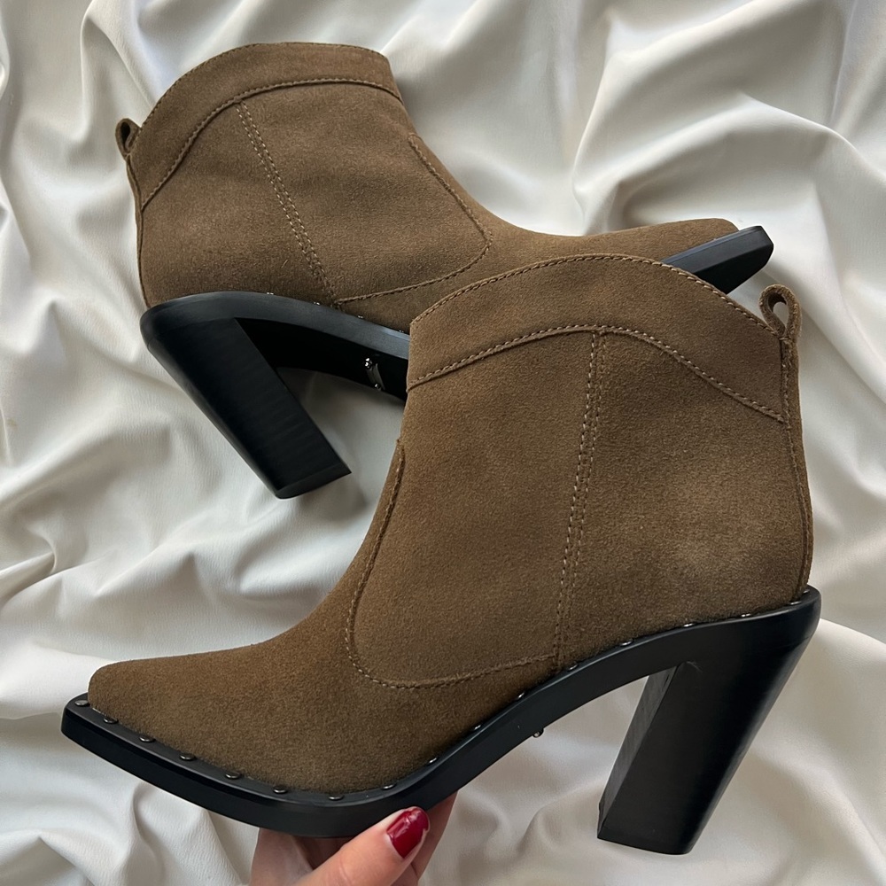 Rebecca Minkoff Brown Suede Ankle Booties with Studded Toe